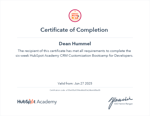 HubSpot Academy CRM Customization Bootcamp for Developer